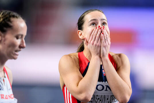 Martine Kolbeinshavn Hjørnevik of Norway reacts while