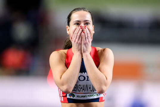 Martine Kolbeinshavn Hjørnevik of Norway reacts while