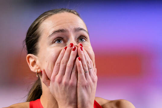 Martine Kolbeinshavn Hjørnevik of Norway reacts