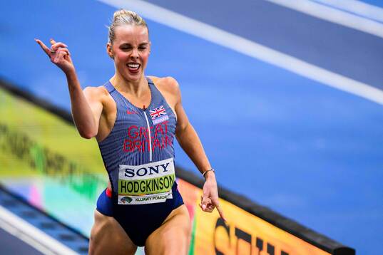 Keely Hodgkinson of Great Britain celebrates