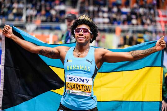 Devynne Charlton of Bahamas celebrates