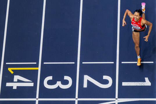 Audrey Werro of Switzerland celebrates in women's 800