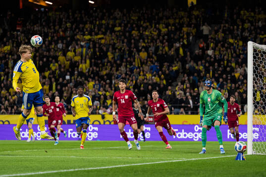 Daniel Svensson of Sweden and goalkeeper Kamil Grabara of