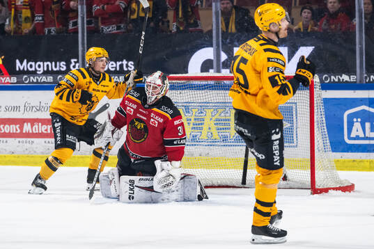 Luleås målvakt Matteus Ward deppar och Skellefteås Lars