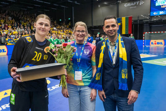 Goalkeeper Stina Littorin of Sweden is awarded the Player