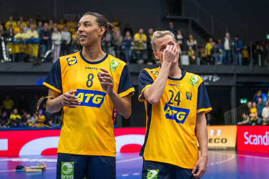 Jamina Roberts and Nathalie Hagman of Sweden are celebrated