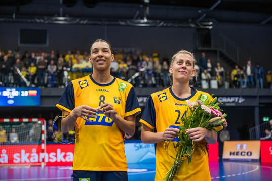 Jamina Roberts and Nathalie Hagman of Sweden are celebrated