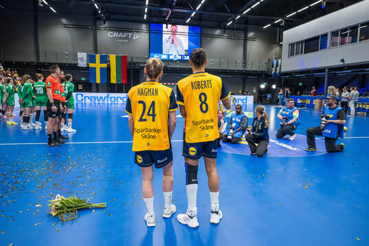 Jamina Roberts and Nathalie Hagman of Sweden are celebrated