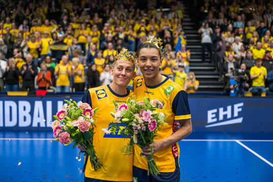 Jamina Roberts and Nathalie Hagman of Sweden are celebrated