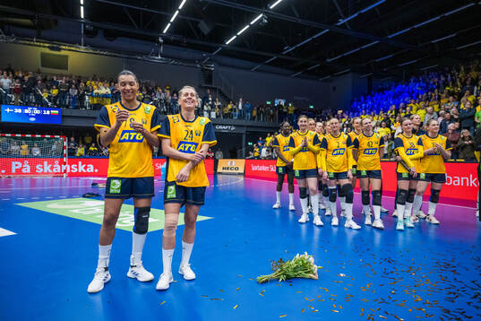 Jamina Roberts and Nathalie Hagman of Sweden are celebrated