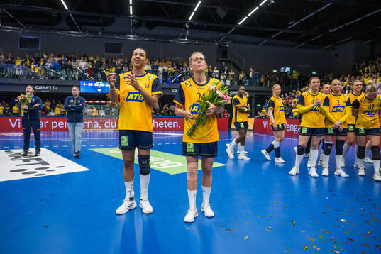 Jamina Roberts and Nathalie Hagman of Sweden are celebrated