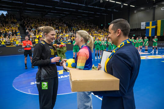Goalkeeper Stina Littorin of Sweden is awarded the Player