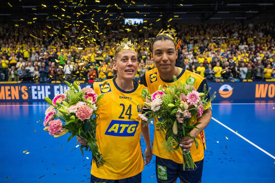 Jamina Roberts and Nathalie Hagman of Sweden are celebrated