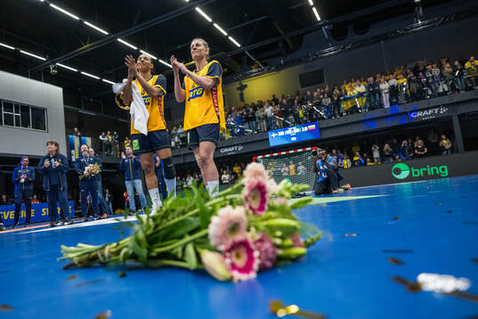 Jamina Roberts and Nathalie Hagman of Sweden are celebrated