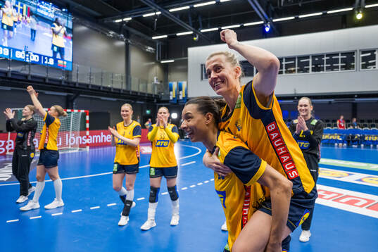 Jamina Roberts and Nathalie Hagman of Sweden are celebrated