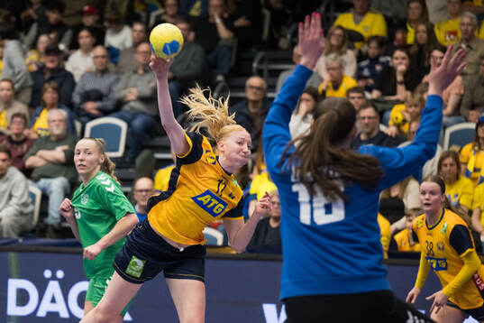 Tyra Axnér of Sweden and Goal keeper Evita Žilionyte of