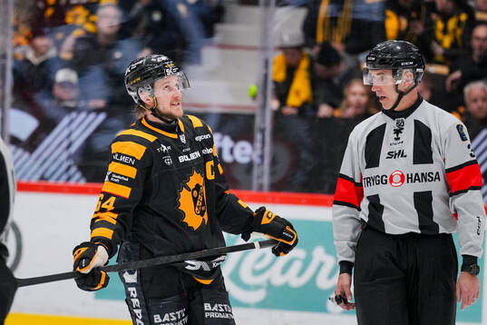 Skellefteås Jonathan Pudas och domare Linus Öhlund