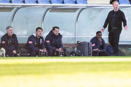 Helsingborgs manager Stevie Grieve reagerar