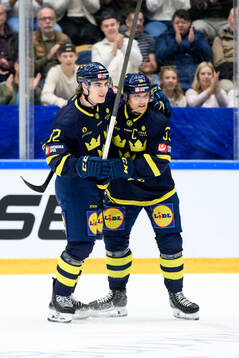 Liam Öhgren and Jakob Silfverberg of Sweden celebrates