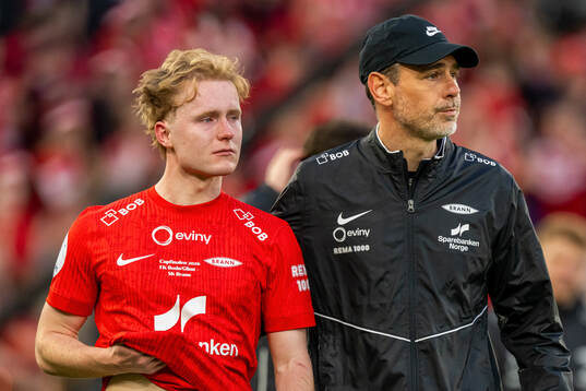 Markus Haaland and head coach Freyr Alexandersson of Brann
