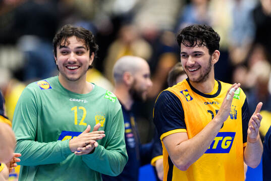 Goalkeeper Marko Roganovic and Nikola Roganovic of Sweden