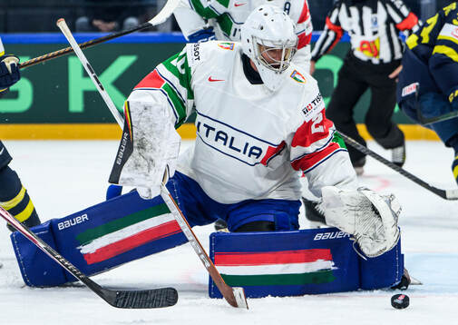 Goaltender Damian Clara of Italy
