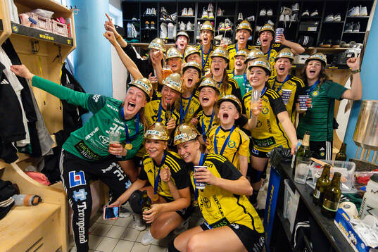 Sävehofs spelare jublar i omklädningsrummet