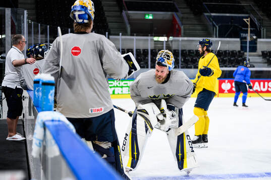 goaltender Magnus Hellberg of Sweden at a practice session