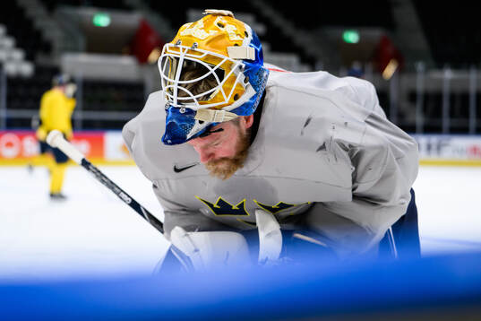 goaltender Magnus Hellberg of Sweden at a practice session
