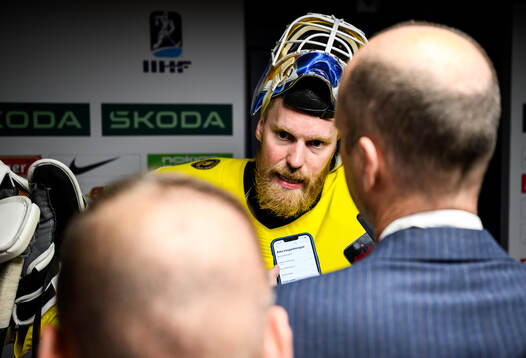 Goaltender Magnus Hellberg of Sweden is interviewed