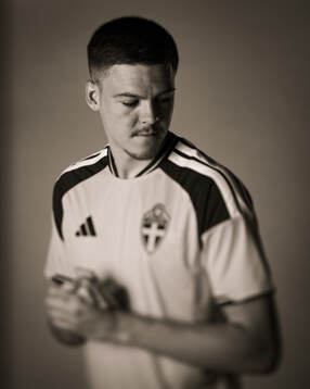 Emil Holm of the Swedish national football team poses for a