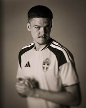 Emil Holm of the Swedish national football team poses for a