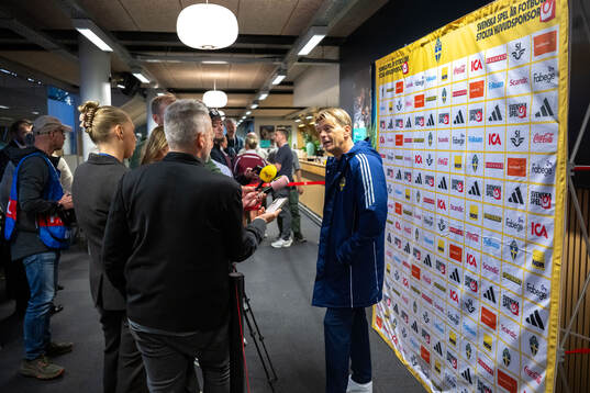 Head coach Tony Gustavsson of Sweden in mixed zone