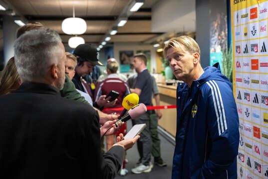 Head coach Tony Gustavsson of Sweden in mixed zone