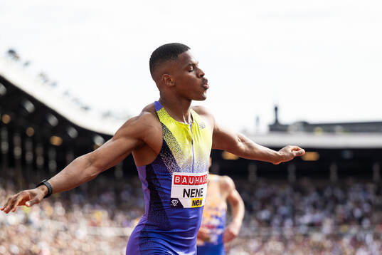 Zakithi Nene of South Africa celebrates aftetr competing in