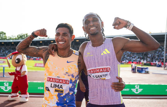 Matheus Lima of Brazil and Alison Dos Santos of Brazil