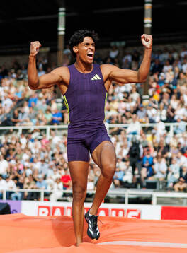 Baptiste Thiery of France celebrates when competing in the