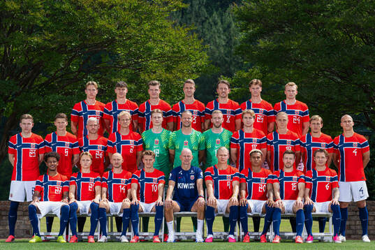 Head coach Ståle Solbakken and players of the Norwegian