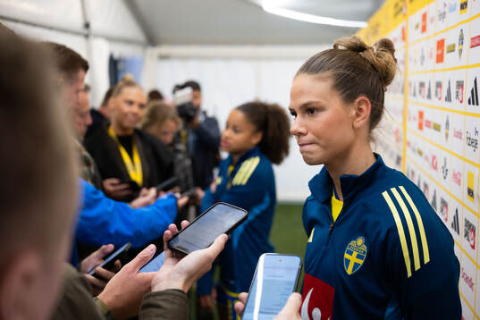 Bella Andersson of Sweden in mixed zone