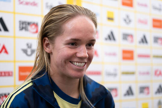 Hanna Lundkvist of Sweden in mixed zone