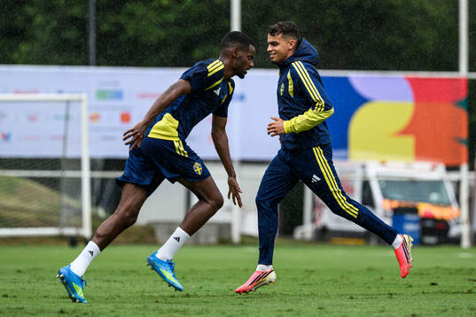 Alexander Isak and Yasin Ayari of the Swedish national