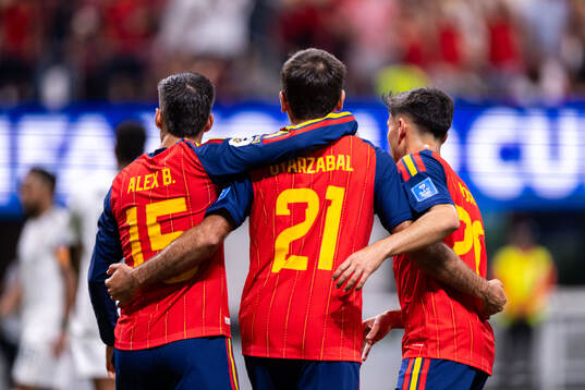 Alex Baena, Mikel Oyarzabal and Pedri of Spain
