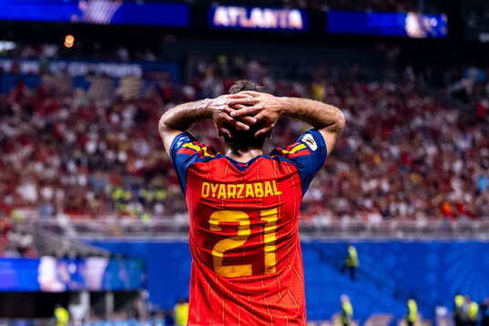 Mikel Oyarzabal of Spain looks dejected