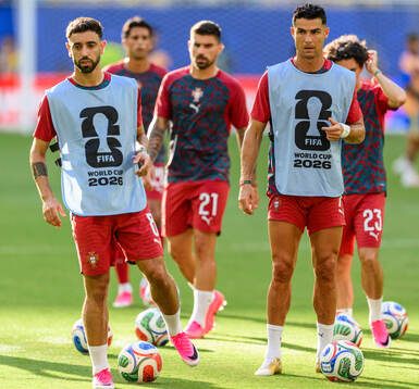 Bruno Fernandes and Cristiano Ronaldo of Portugal