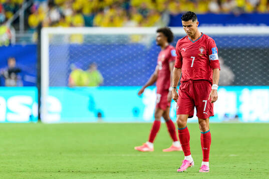 Cristiano Ronaldo of Portugal looks dejected