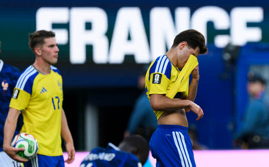 Viktor Gyökeres and Besfort Zeneli of Sweden looks dejected