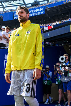 Goalkeeper Kristoffer Nordfeldt of Sweden enters the pitch