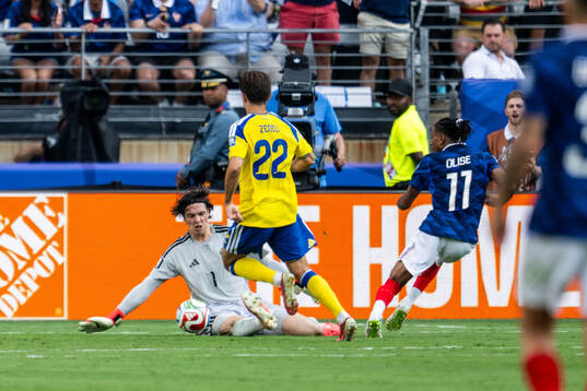 Goalkeeper Jacob Widell Zetterström of Sweden and Michael