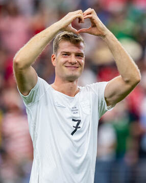 Alexander Sørloth of Norway celebrates
