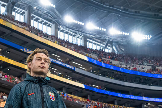 Patrick Berg of Norway enters the pitch